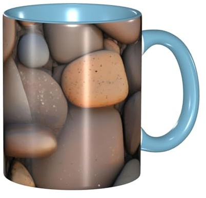 chenfandi Pebbles in The Beach - Taza de 330 ml con asa, apta para té caliente, leche y otras bebidas, apta para microondas.