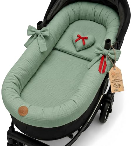 Cubre capazo universal cubrecapazos muselina - vestidura carro bebe nido cochecito accesorios set 3 piezas con almohada y inserción de góndola Salvia