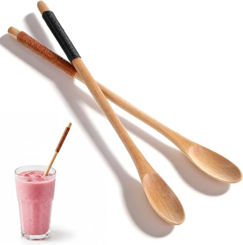 2 cucchiai da miele in legno, lunghi cucchiaini da tè da caffè per mangiare, cucchiaini da 20 cm, per miele, caffè, dessert, marmellata, mescolare