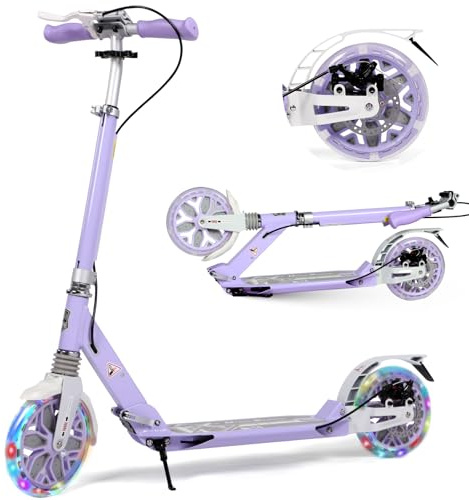 Adult Kick Scooter with Disc Handbrake, Foldable Adjustable City Scooter with Dual Suspension, 200mm Big Wheels for Kids Ages 8-12 and Up