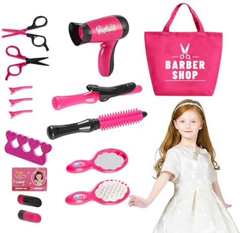 Parrucchiere per bambini set di acconciatura set salone di bellezza asciugacapelli per ragazze kit di giocattoli da salone per compleanno colorato set di trucco per migliorare il c