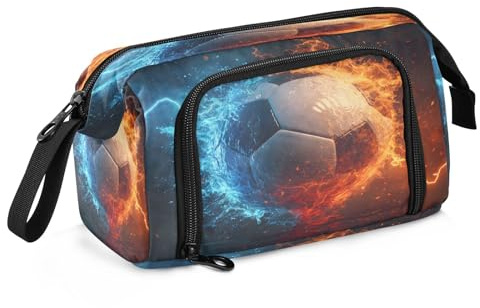 Mnsruu Big Capacity Pencil Case Ice and Fire Soccer Pouch Pen Case Pencil Box Stationery Bag Makeup Bag Office Organizer for Adults