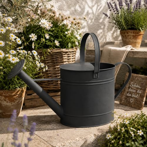 Dekorative Gießkanne Kanne Blechkanne Metallkanne Wasserkanne Garten bewässern Vintage Anthrazit 7,5 Liter