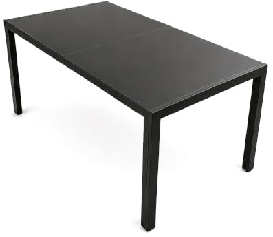Tavolo da Pranzo per Interno ed Esterno 150x90 cm, Piano in Vetro Temperato Nero 5 mm e Struttura in Acciaio, Tavolo Moderno per 6 Persone, Ideale per Giardino, Terrazza, Cucina e Sala da Pranzo