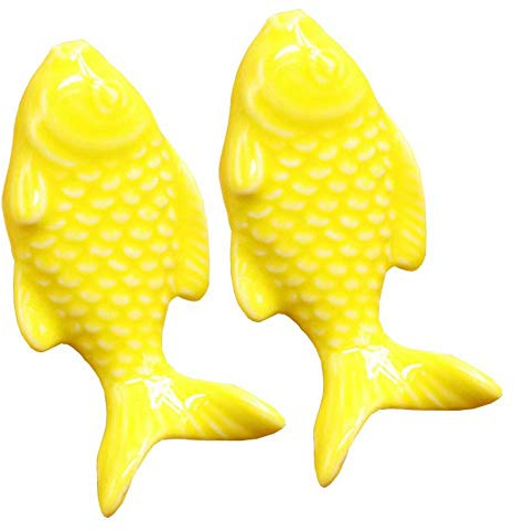FBSHOP(TM) 2PCS 55mm Gelb Cute Fisch Form Keramik Türknauf Griff Knöpfe für Schrank/Schublade/Bad/Kinderzimmer, Great & Fun Decor,7 Farben erhältlich