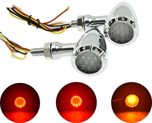 HDBUBALUS Motorcycle 10mm Black LED Brake Blinker Light Turn Signal Indicator Fit for Harley Cruiser Chopper Chrome