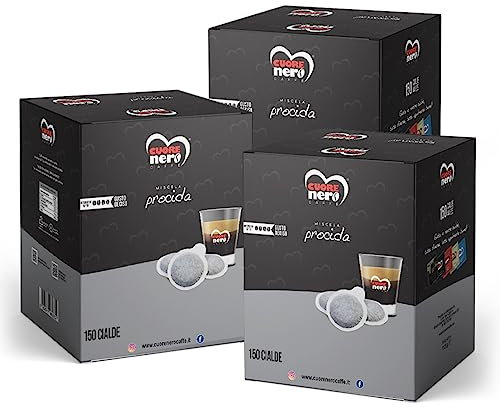 450 Cialde Cuore Nero Caffè ESE44 Filtro Carta 44mm Sapore Forte e Corposo (Procida, 450 Cialde)