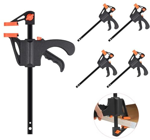 JIZZU 6Stück 4Zoll Holzbearbeitungsklemmen Grip Klemmen, Schnellgriff und Schnellspanner, Einhandbedienung Rachet Bar Clamp für Holz Schnelle