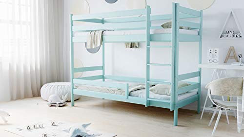 WFL GROUP Etagenbett 2 Kinder Türkis 80x160 cm – Kinderbett Holz Bett Hochbett mit Rausfallschutz – Doppelbett für Jungen und Mädchen – Skandinavisches Design – Ohne Matratze