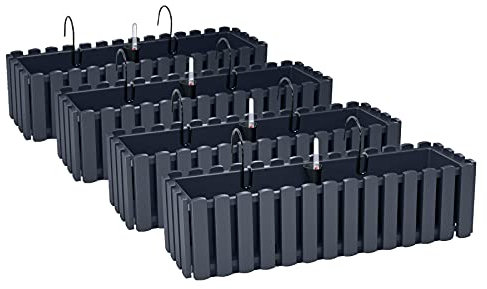 PAFEN 4X Blumenkasten Blumentopf mit Halterungen – 58 x 18 x 16,2 cm - Pflanztopf Bewässerungssystem Balkonkasten Pflanzkästen, Anthrazit