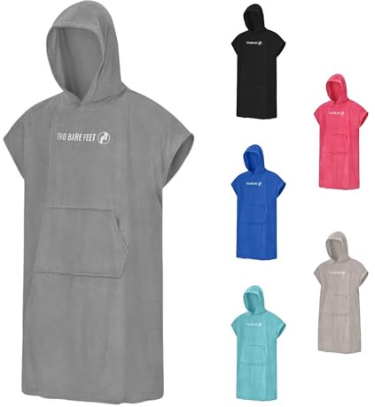 Two Bare Feet Microfibre Towelling Changing Robe for Adults – Lightweight Towel Poncho for Easy Changing, Quick-Dry Beach Cover-Up, Surfing & Swimming Accessory (Grey - Medium)