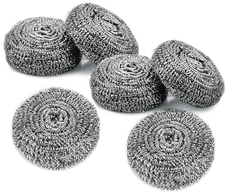 Cepillos de fregado de acero inoxidable, estropajos de metal y acero para herramientas de limpieza de fregadero de cocina (paquete de 6)