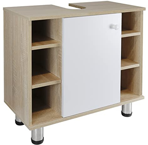 STABILO Sanitaer Waschbeckenunterschrank 'Berta' Holz/Eichen Optik eintürig, mit Seitenfächern