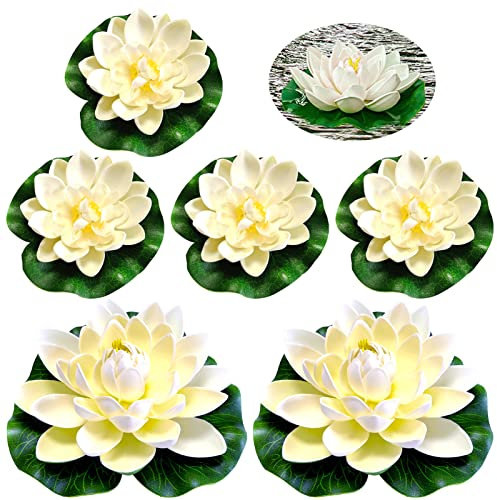 TOPJOWGA Fiori di Loto Artificiali, 6PCS Fiore Galleggiante per Laghetti, Piscina e Acquario - Piante Decorative per Giardino