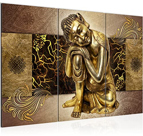 Runa Art Wandbilder Buddha Zen Bild XXL Wohnzimmer Schlafzimmer Gold Feng Shui 120 x 80 cm 3 Teilig 041331a