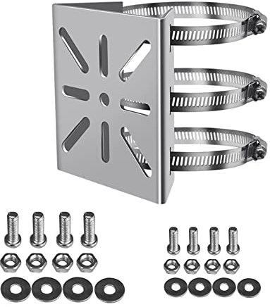 WiTi Universal Vertical Pole Mount for Security Camera, Stainless Steel Mounting Corner Bracket with 3 Loop Pipe Clamps, Suitable for CCTV Cameras LED Wall/Stage Lights, Solar Panels (small size)