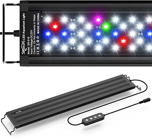 SEAOURA Aquarium LED Beleuchtung, Vollspektrum Aquarium Licht mit Timer Auto Ein/Aus, 10 Helligkeitsstufen Dimmbar, 3 Licht Modus für 46-60CM Süßwasser Aquarium, 14W