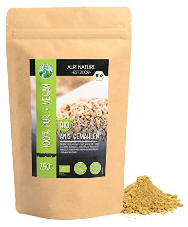 Alpi Nature Organic Aniseed Powder 250g 8.8 oz, Ground Anise Seeds, Ground Aniseed Powder