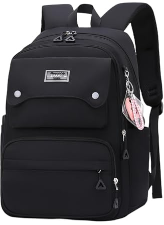Solid Color School-Bags Black Backpacks for Teens Girls, Multi-pocket Elementary Girls Bookbags,Lightweight Casual Daypack