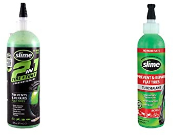 Slime 10193 Tire and Tube Sealant Puncture Repair Sealant, 2-in-1, 16oz Bottle & 10003 Bike Tube Puncture Repair Sealant, Prevent and Repair, Suitable for All Bicycles, Non-Toxic, 8oz Bottle