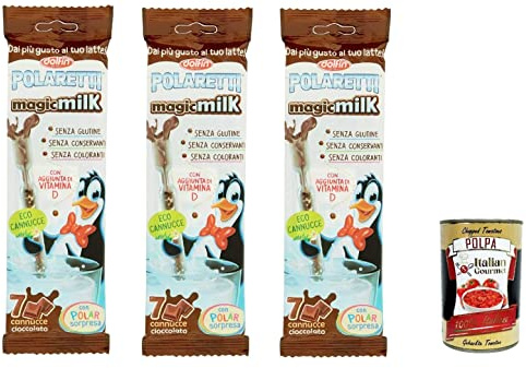 3x Dolfin - Polaretti MagicMilk Strohhalme Schokolade. Ohne Konservierungsstoffe, glutenfrei und ohne Farbstoffe Packungen (21 Polaretti-Strohhalme)