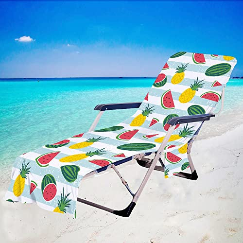 Surwin Wassermelone Schonbezug Für Gartenliege Strandliegenauflage Frottee Liegenauflage Stuhl Strandtuch Sun Lounger Bezug mit Tasche Sporthandtuch für Schwimmen Garten (75x210cm,Ananas)