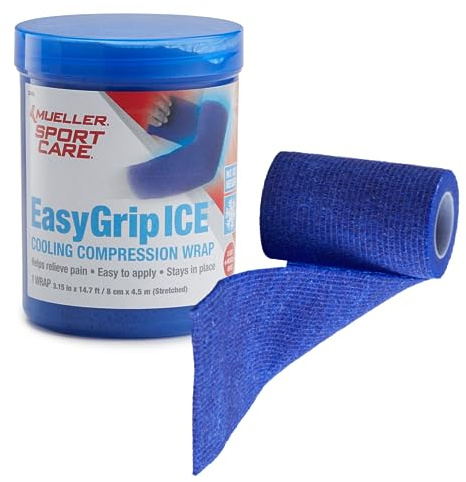 MUELLER Sports Medicine EasyGrip ICE Bande de compression rafraîchissante pour homme et femme, soutien de compression et de thérapie sur glace, 1 bandage continu, 7,9 cm x 5,2 m, bleu