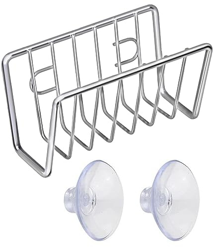 Neamou Sponge Holder for Kitchen Sink, Kitchen Sink Caddy Sponge Holder, Kitchen Sink Suction Holder, Stainless Steel kitchen Storage for Sink Counter Organiser Basket with Suction Cups