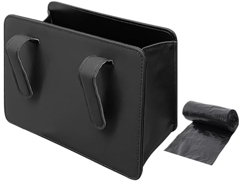 MEMOFYND 1 cubo de basura para coche con 1 bolsa de basura, a prueba de fugas, contenedor plegable portátil (negro)
