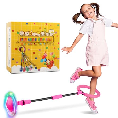 Bola de Salto de Tobillo, Anillo de Saltar Intermitente para niños, Aro de Salto Luminoso Plegable Bola de Salto, Adecuado para Deportes al Aire Libre para Adultos y niños (Rosa)