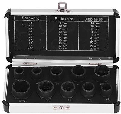 Topyond 10-teiliges Muttern-Entferner-Set,Chrom-Vanadium-Molybdän-Stahl,Abisolierter Radbolzen,Gebrochener Schraubenausdreher,Innensechskant-Werkzeug,Mehrere Größen