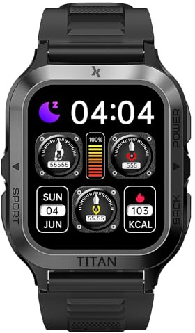 Maxcom FW67 TITAN Pro Military Grade Smart Watch for Men Toughened 1.85 Gorilla Glass, Sports & Fitness Tracker Voice Calls, Flashlight, IP69 Waterproof to 50M Works with Android iOS - Black