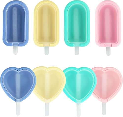 Silicone Ice Lolly Moulds - 8 Pieces Reusable Ice Cream Mould with Sticks BPA Free & Food Grade, Mini Ice Cream Maker for DIY Cakesicles, Cake Pops, Dishwasher Safe