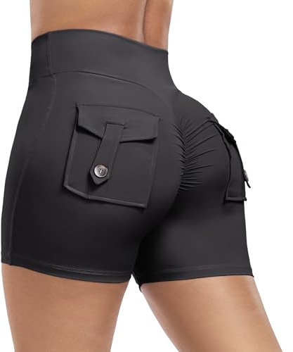 Aerides Sport Shorts Damen Scrunch Butt Gym Shorts mit Taschen High Waist Kurze Sporthose Radlerhose Yoga Fitness