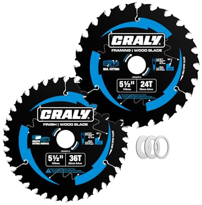 CRALY Black Ice - Juego de 2 hojas de sierra circular de acabado fino, varilla de 20 mm, punta de carburo, sierra fina, revestimiento Black Ice, para madera contrachapada, MDF, OSB, laminado, juego de