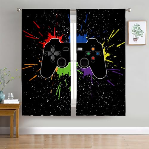 WNOOHIY Teen Kids Boys Favorite Stylish Gamepad Game Console Light-Filtering Window Curtains,Suitable for Children's Bedroom,Living Rooms,Rod Pocket Drapes, 42 × 63, Set of 2 Panels