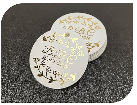 CrisPhy Personalisierbare Etiketten mit Namen und Datum, Gold, Silber, 5 Stück, Rund, Hochzeit, Taufe, Verlobung, Kommunion, Geburtstag, Party, Andenken