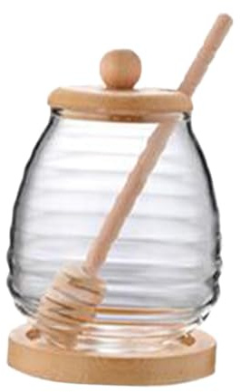 LOVIVER Honigtopf aus Glas, Honigspender für Honig und Sirup, transparent, Honigglas mit Deckel, Honigbehälter für den Esstisch zu Hause, Runder Deckel 400ml