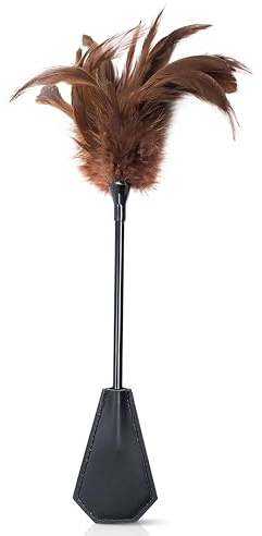 Faux Feather Crop Paddle for Couples, Feather Tickler for Play, Feather Ticklers Teasers Brown 15