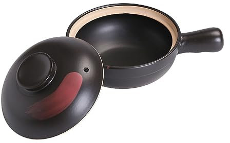 CONGARTENO Pottery Clay Casserole Pot Large Black-red Brush Pattern Non-glazed Clay Stew Pot Gas Stove Compatible Kitchen Cookware for 2-person Soup and Stew Cooking