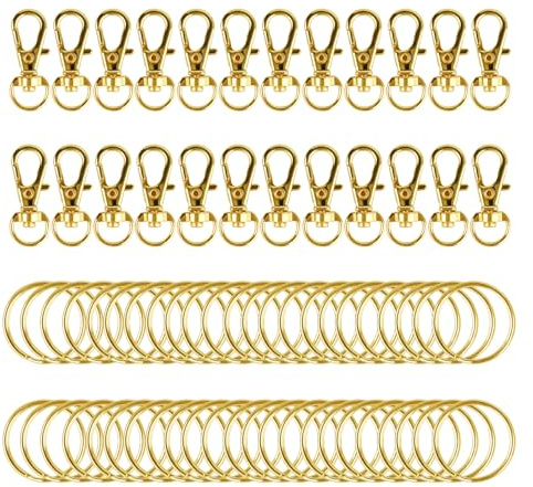BigKego Schlüsselanhänger Clip Haken Karabiner, 60 Stück, Gold | Schlüsselanhänger Basteln, Klein Schlüsselringe, Karabinerhaken mit Drehgelenk, Schlüsselring, Für Lanyard DIY Handwerk