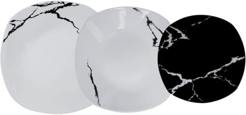 Servicio de platos de 38 piezas para 12 personas | Resistente porcelana blanca y negra diseño moderno mármol elegante refinado | Uso diario, ocasiones especiales, lavable en lavavajillas