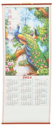 OFFSCH Calendrier Mural Chinois 2024 Calendrier Suspendu Enroulé pour Décoration D'intérieur et Bureau