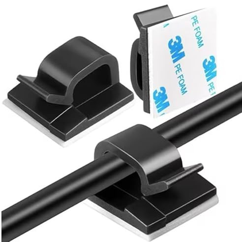 Clearhill 100 abrazaderas de cable, soportes de alambre de pared, abrazaderas adhesivas para cables que mantienen los cables ordenados debajo de escritorios, coches y computadoras (WCL-0805 negro)