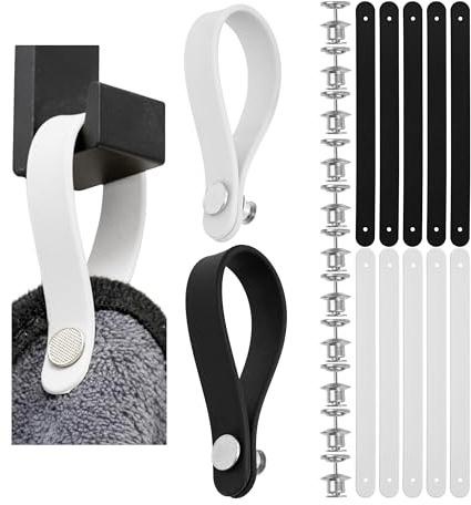 Nähfrei-Aufhänger für Textilien, 12 Pack, 150 x 12 mm Schlaufen, Schwarz und Weiß, aus Silikon, mit Pin-Knopfverschluss, Aufhänger Laschen für Geschirrhandtuch, Bad Handtuch, Lappen, Dekoartikel
