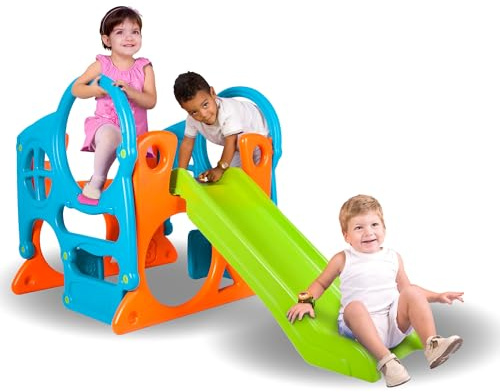 FEBER - Centro de Actividades con Tobogán, Colores Resistentes a la Luz Solar y Temperaturas, Robusto y de Fácil Montaje, Peso de 13 kg, para Niño de 2 años+, Famosa (FEU18000), Versión Nueva