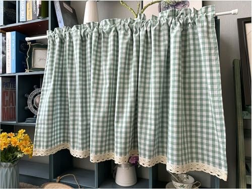 izielad Rideaux de Cuisine Motif Vert Rideau Brise-bise Vintage Style Maison de Campagne Rideau Court Décoration de Café Bistrot Cuisine Placard LxH 65x80cm