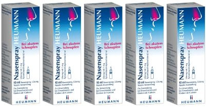 Multipack Set mit Nasenspray Heumann (5x 10ml) 50 ml - Spray bei verstopfter Nase durch Erkältung oder Allergien | Befreit die Atemwege