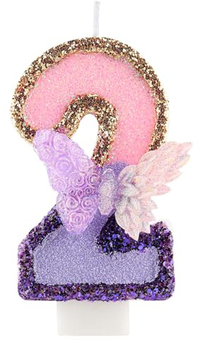 3D Schmetterling Geburtstag Purpur Nummer 2 Kerzen, Purpur Gold Schmetterling Kerzen für Cupcake Topper, Mädchen 2 Geburtstg Kerze Kuchen Topper Dekorationen