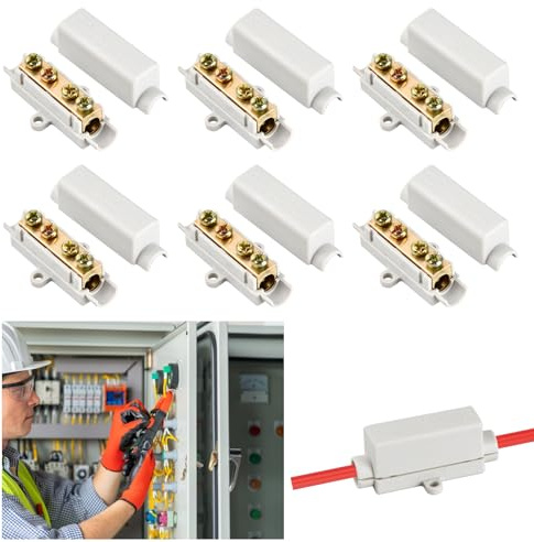 Kioiner 6 Piezas Bloque de Terminales, Conector de Cable de Latón, Empalmes Cables Electricos con Carcasa ABS, 1000V, 100A, Bloques de Terminales para Cables de 2,5 a 16 mm²